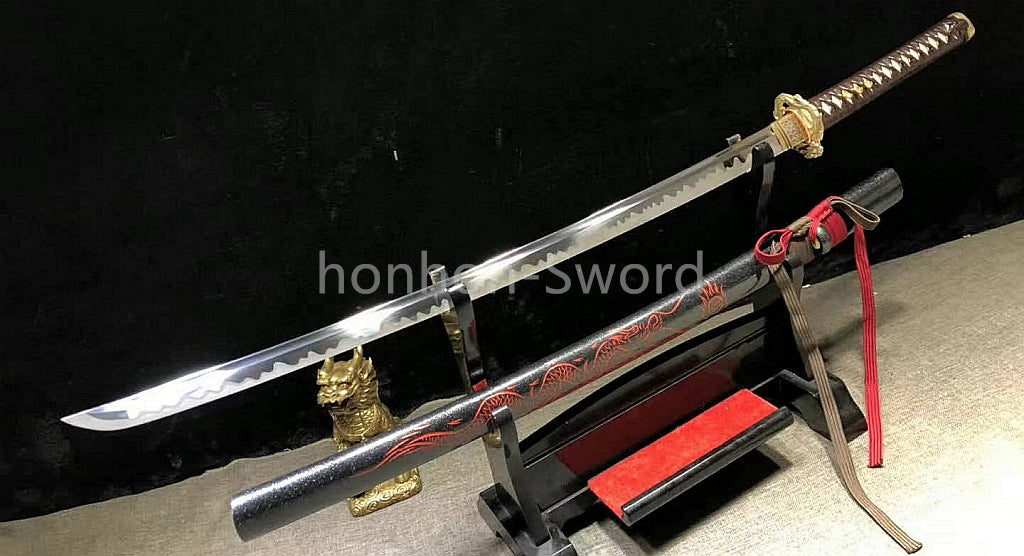 L6 Steel Clay Tempered Japanese Katana Shiage-Togi Samurai Sword 26inch Brass Tsuba Full Tang For Battle