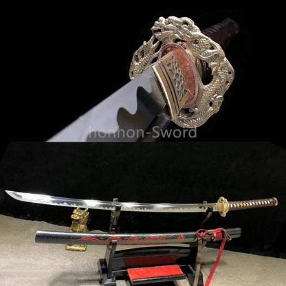 L6 Steel Clay Tempered Japanese Katana Shiage-Togi Samurai Sword 26inch Brass Tsuba Full Tang For Battle