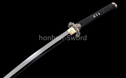 Épée Nagamaki en acier à ressort, véritable épée de samouraï japonaise, forgée à la main pour la bataille, noire, 9260 