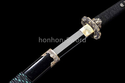 Épée Nagamaki en acier à ressort, véritable épée de samouraï japonaise, forgée à la main pour la bataille, noire, 9260 