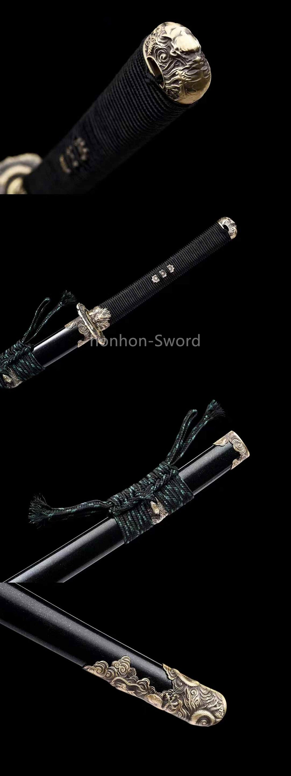 Épée Nagamaki en acier à ressort, véritable épée de samouraï japonaise, forgée à la main pour la bataille, noire, 9260 