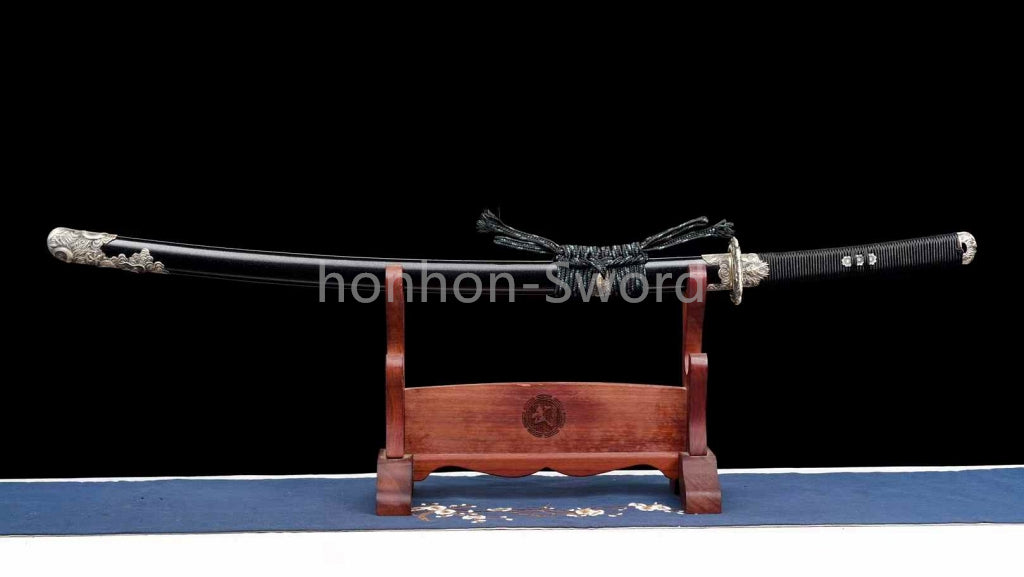 Épée Nagamaki en acier à ressort, véritable épée de samouraï japonaise, forgée à la main pour la bataille, noire, 9260 