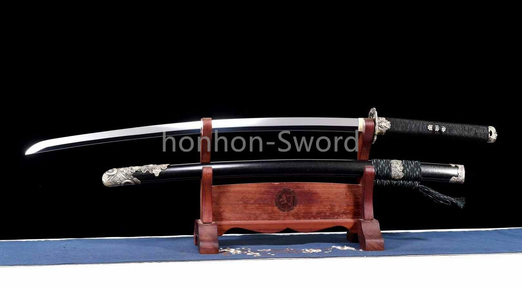 Épée Nagamaki en acier à ressort, véritable épée de samouraï japonaise, forgée à la main pour la bataille, noire, 9260 