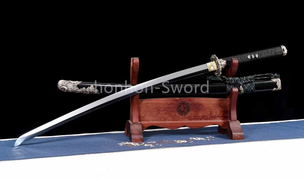 Épée Nagamaki en acier à ressort, véritable épée de samouraï japonaise, forgée à la main pour la bataille, noire, 9260 