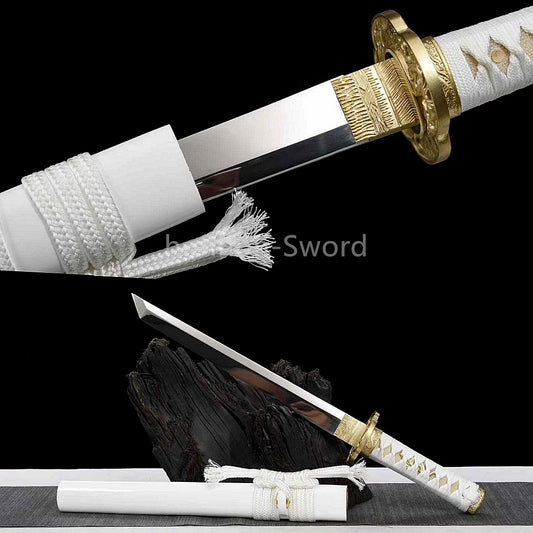 L6 Steel Tang Dynasty Dao 唐刀 12inch Chinese Dao MirrorPolished Sword Brass Tsuba Hand Forge for Battle
