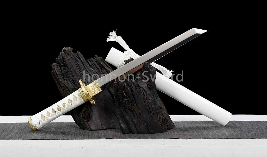 Épée Nagamaki en acier à ressort, véritable épée de samouraï japonaise, forgée à la main pour la bataille, noire, 9260 