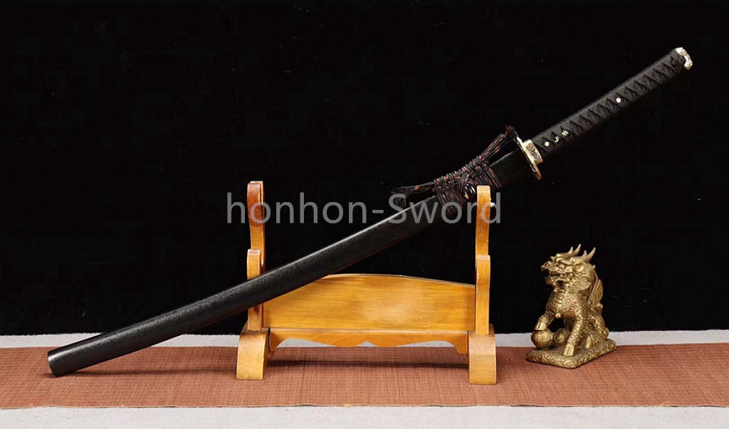 Katana à lame bleue en acier à haute teneur en carbone 1095, épée de samouraï japonais, épée complète noire 