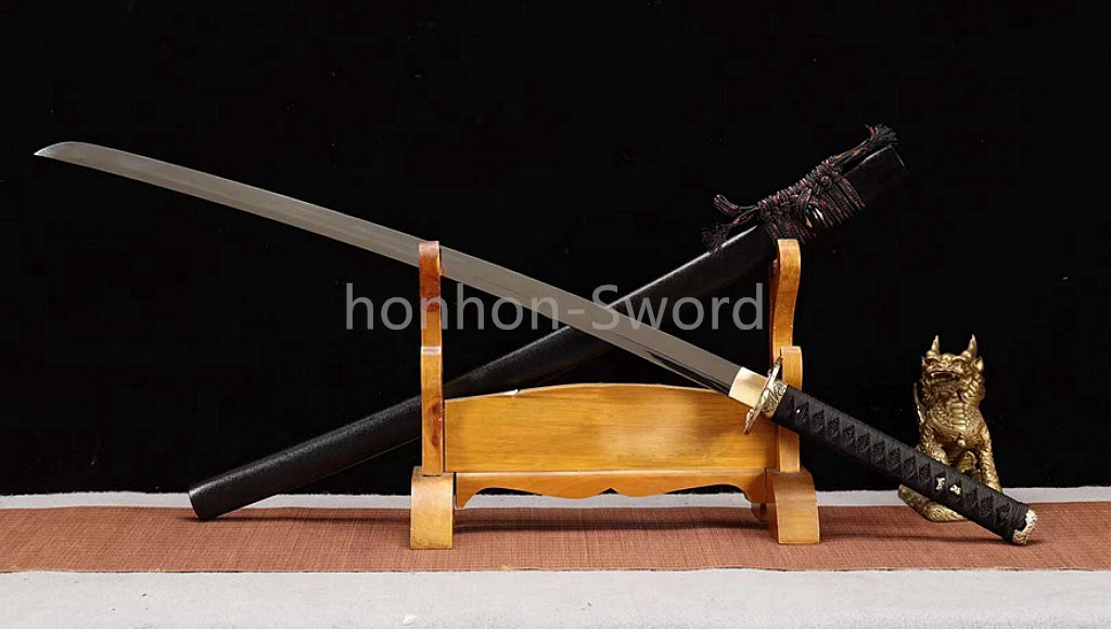 Katana à lame bleue en acier à haute teneur en carbone 1095, épée de samouraï japonais, épée complète noire 