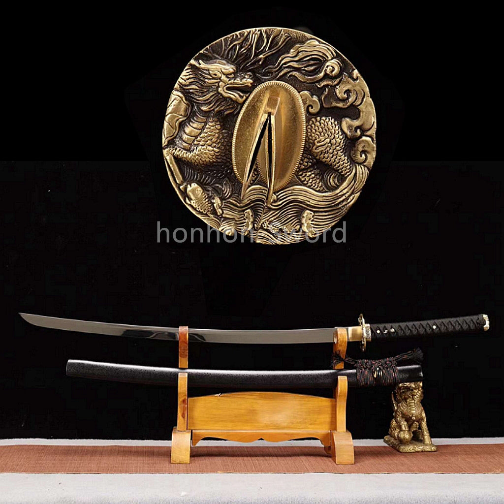 Katana à lame bleue en acier à haute teneur en carbone 1095, épée de samouraï japonais, épée complète noire 