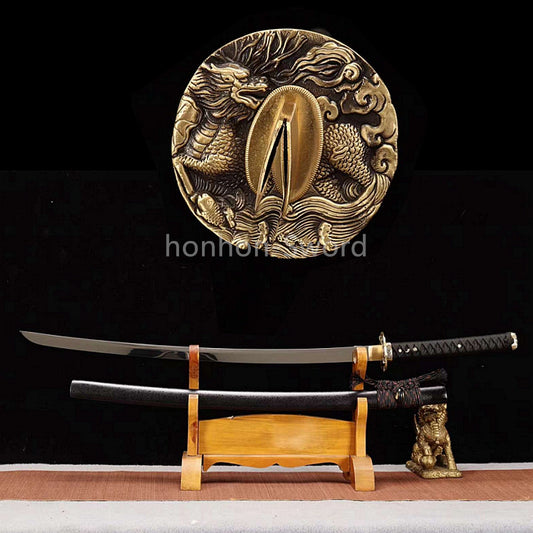 1095 Kohlenstoffstahl Katana Blaue Klinge Japanisches Samurai-Schwert Full Tang Schwarz 