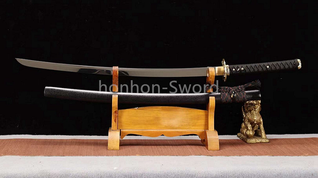Katana à lame bleue en acier à haute teneur en carbone 1095, épée de samouraï japonais, épée complète noire 