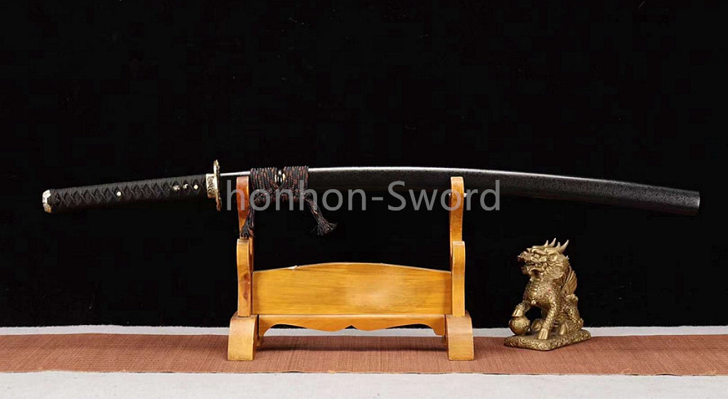 Katana à lame bleue en acier à haute teneur en carbone 1095, épée de samouraï japonais, épée complète noire 