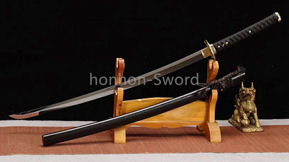 Katana à lame bleue en acier à haute teneur en carbone 1095, épée de samouraï japonais, épée complète noire 