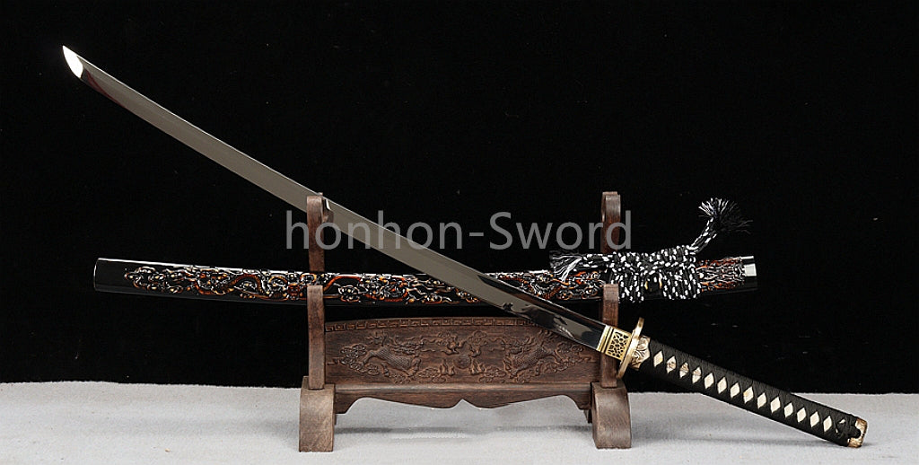 Katana à lame bleue en acier à haute teneur en carbone 1095, épée de samouraï japonais, épée complète noire 