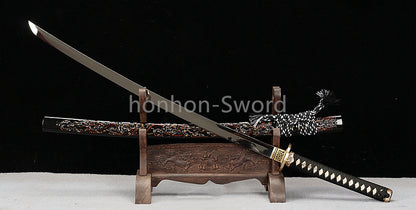 Katana à lame bleue en acier à haute teneur en carbone 1095, épée de samouraï japonais, épée complète noire 