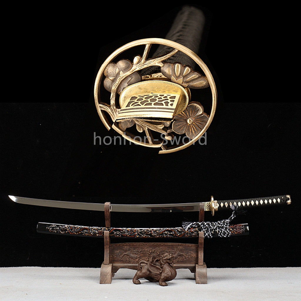 Katana à lame bleue en acier à haute teneur en carbone 1095, épée de samouraï japonais, épée complète noire 