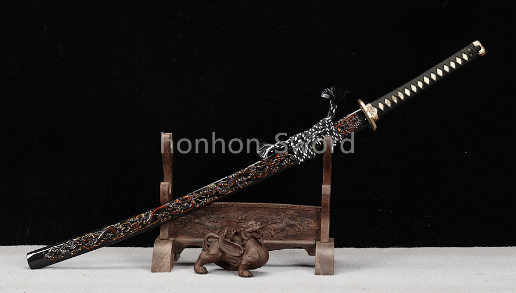 Katana à lame bleue en acier à haute teneur en carbone 1095, épée de samouraï japonais, épée complète noire 