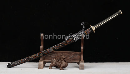Katana à lame bleue en acier à haute teneur en carbone 1095, épée de samouraï japonais, épée complète noire 
