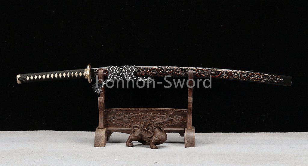 Katana à lame bleue en acier à haute teneur en carbone 1095, épée de samouraï japonais, épée complète noire 