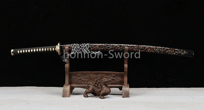 Katana à lame bleue en acier à haute teneur en carbone 1095, épée de samouraï japonais, épée complète noire 