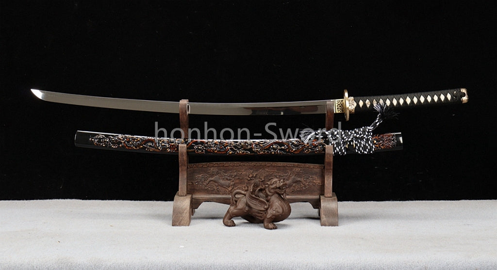 Katana à lame bleue en acier à haute teneur en carbone 1095, épée de samouraï japonais, épée complète noire 