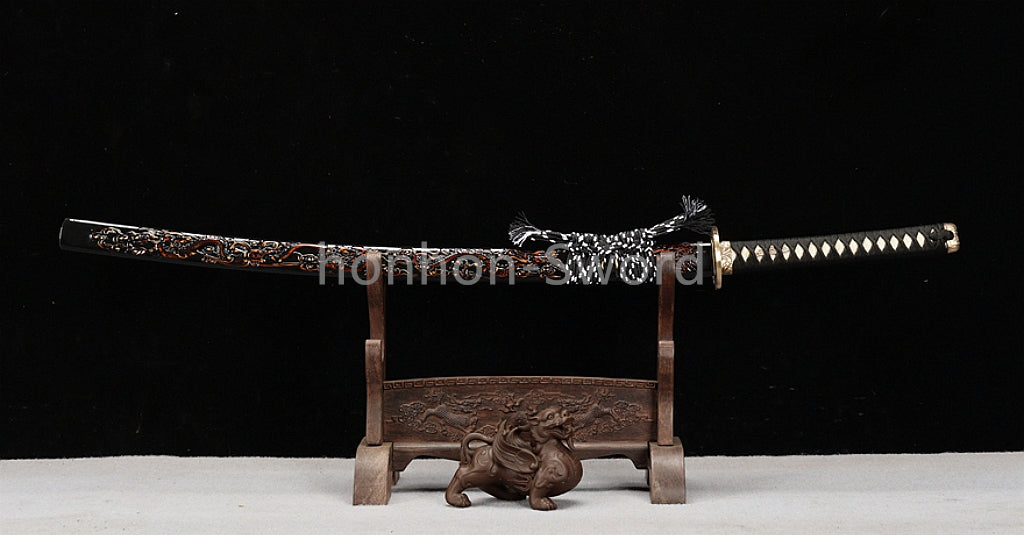 Katana à lame bleue en acier à haute teneur en carbone 1095, épée de samouraï japonais, épée complète noire 