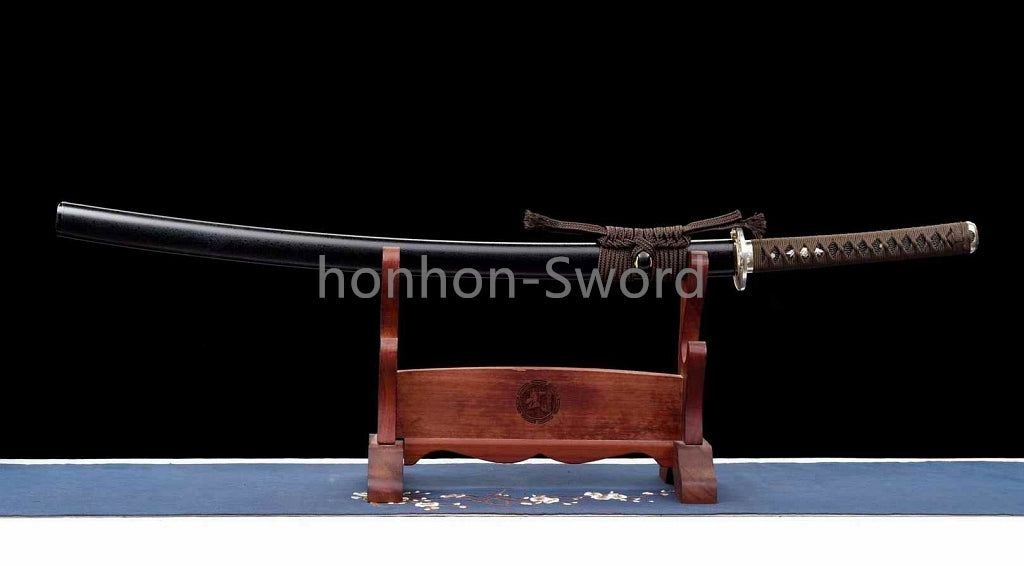 Katana à lame bleue en acier à haute teneur en carbone 1095, épée de samouraï japonais, épée complète noire 