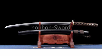 Katana à lame bleue en acier à haute teneur en carbone 1095, épée de samouraï japonais, épée complète noire 