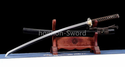 Katana à lame bleue en acier à haute teneur en carbone 1095, épée de samouraï japonais, épée complète noire 