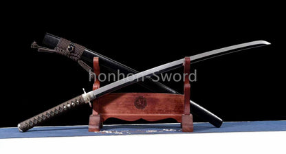 Katana à lame bleue en acier à haute teneur en carbone 1095, épée de samouraï japonais, épée complète noire 