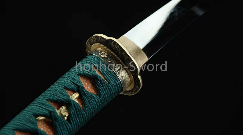 Katana en acier à haute teneur en manganèse, épée de samouraï japonais, prête pour la bataille, Saya blanche dorée 