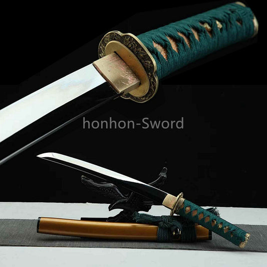 12inch Japanese Tanto L6 Steel Samurai Sword Brass Tsuba Full Tang Mirrorpolish Sharp For Battle