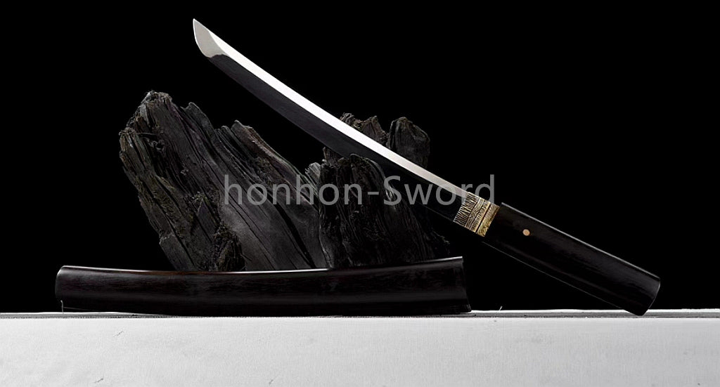 12inch L6 Steel Japanese Katana Samurai Sword Ebony Wood Full Tang For Battle Black