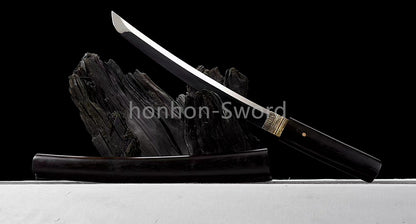 12inch L6 Steel Japanese Katana Samurai Sword Ebony Wood Full Tang For Battle Black