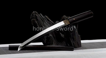 12inch L6 Steel Japanese Katana Samurai Sword Ebony Wood Full Tang For Battle Black
