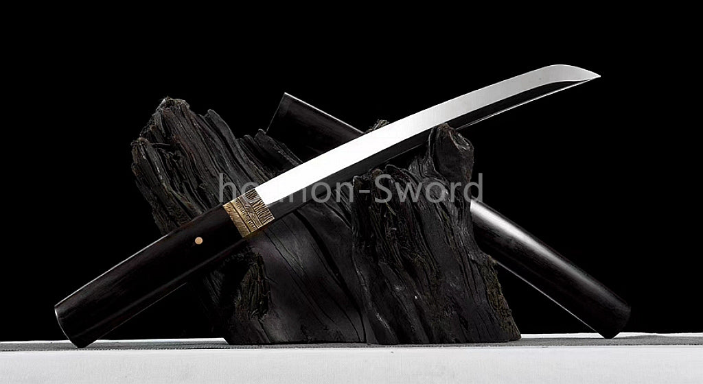 12inch L6 Steel Japanese Katana Samurai Sword Ebony Wood Full Tang For Battle Black