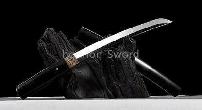 12inch L6 Steel Japanese Katana Samurai Sword Ebony Wood Full Tang For Battle Black