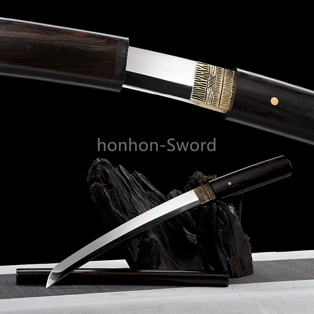 12inch L6 Steel Japanese Katana Samurai Sword Ebony Wood Full Tang For Battle Black