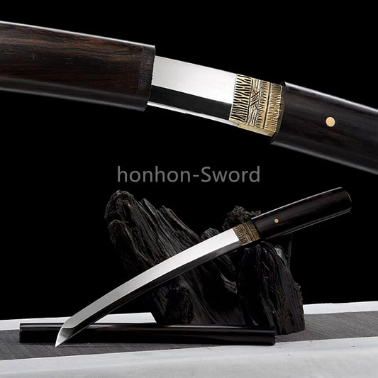 12inch L6 Steel Japanese Katana Samurai Sword Ebony Wood Full Tang For Battle Black