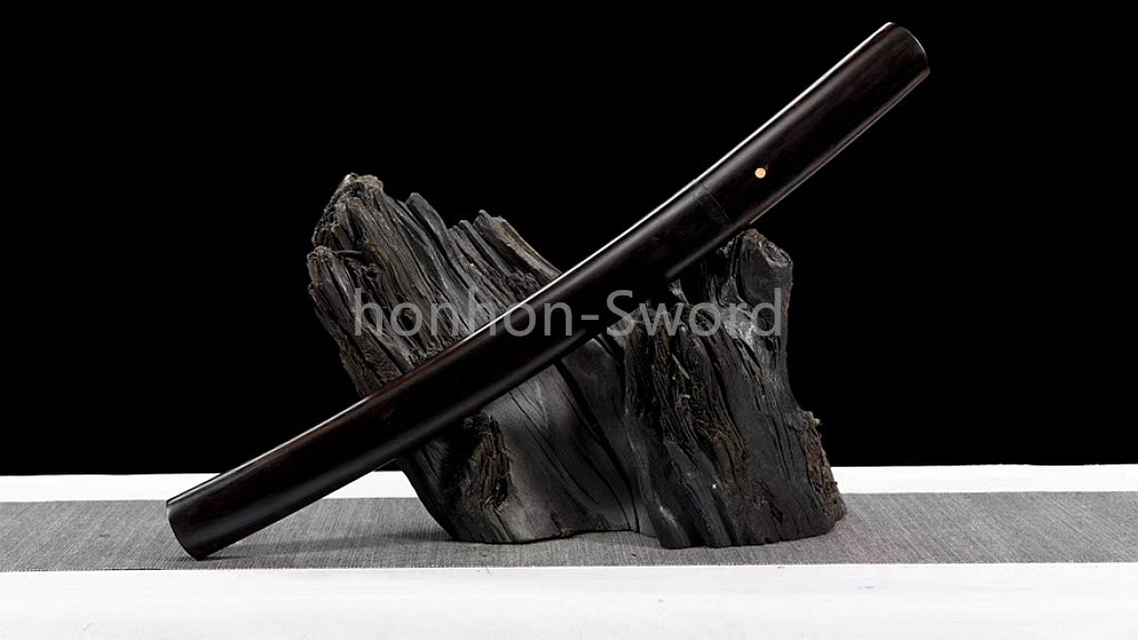 12inch L6 Steel Japanese Katana Samurai Sword Ebony Wood Full Tang For Battle Black