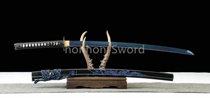 1095 Kohlenstoffstahl Katana Blaue Klinge Japanisches Samurai-Schwert Full Tang Schwarz 