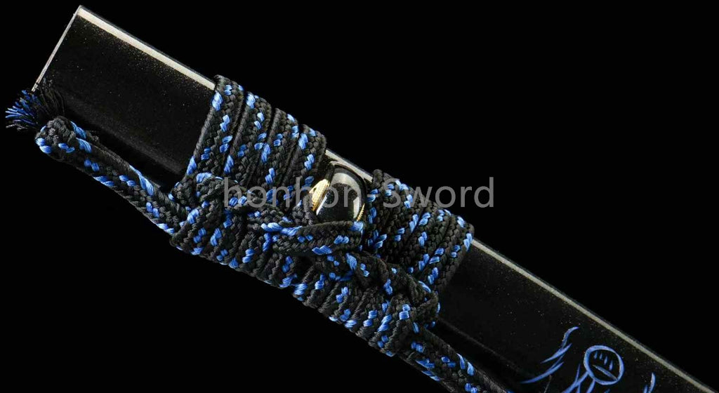 1095 Kohlenstoffstahl Katana Blaue Klinge Japanisches Samurai-Schwert Full Tang Schwarz 