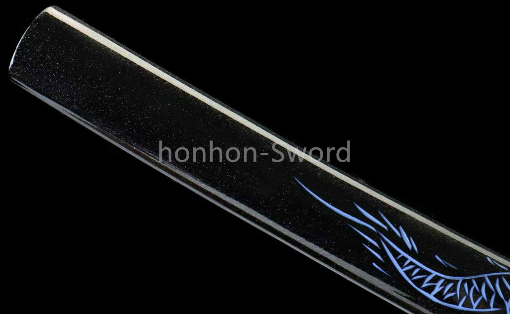 1095 Kohlenstoffstahl Katana Blaue Klinge Japanisches Samurai-Schwert Full Tang Schwarz 