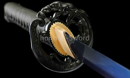 1095 Kohlenstoffstahl Katana Blaue Klinge Japanisches Samurai-Schwert Full Tang Schwarz 