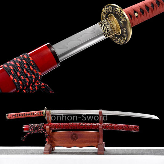 Japanese Katana T10 Clay Tempered Samurai Sword Brass Tsuba Full Tang For Battle